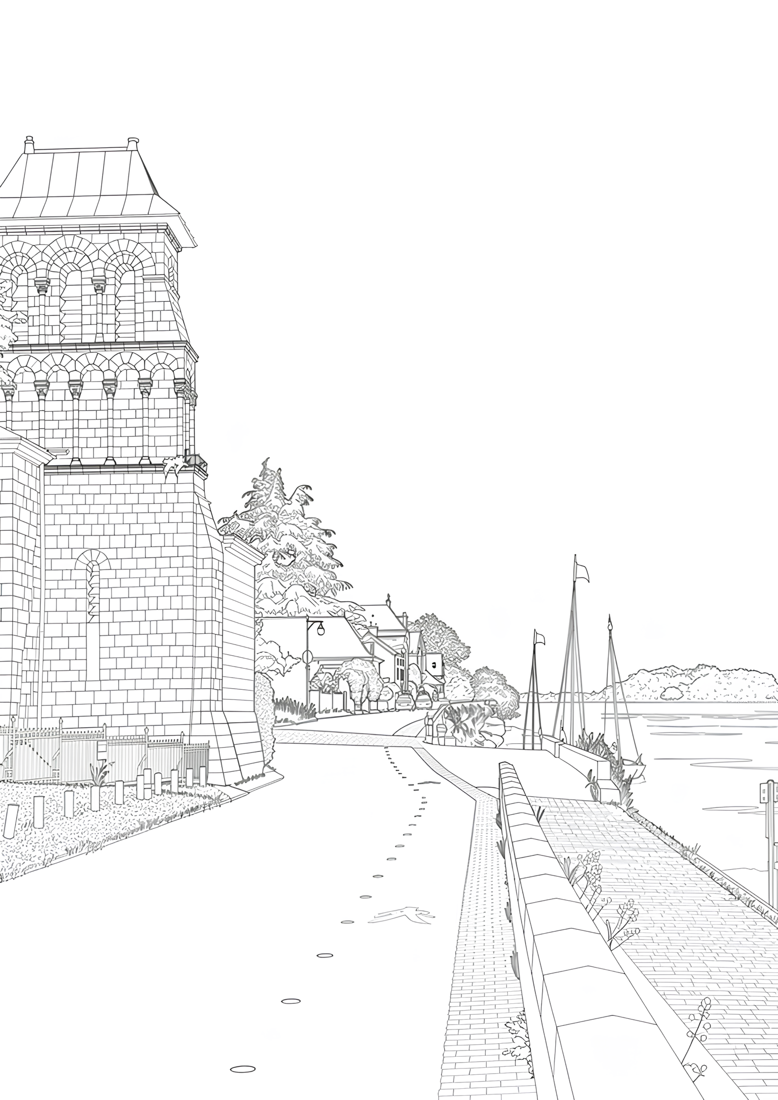 Version pdf, illustration du village du Thoureil à peindre ou colorier soi-même